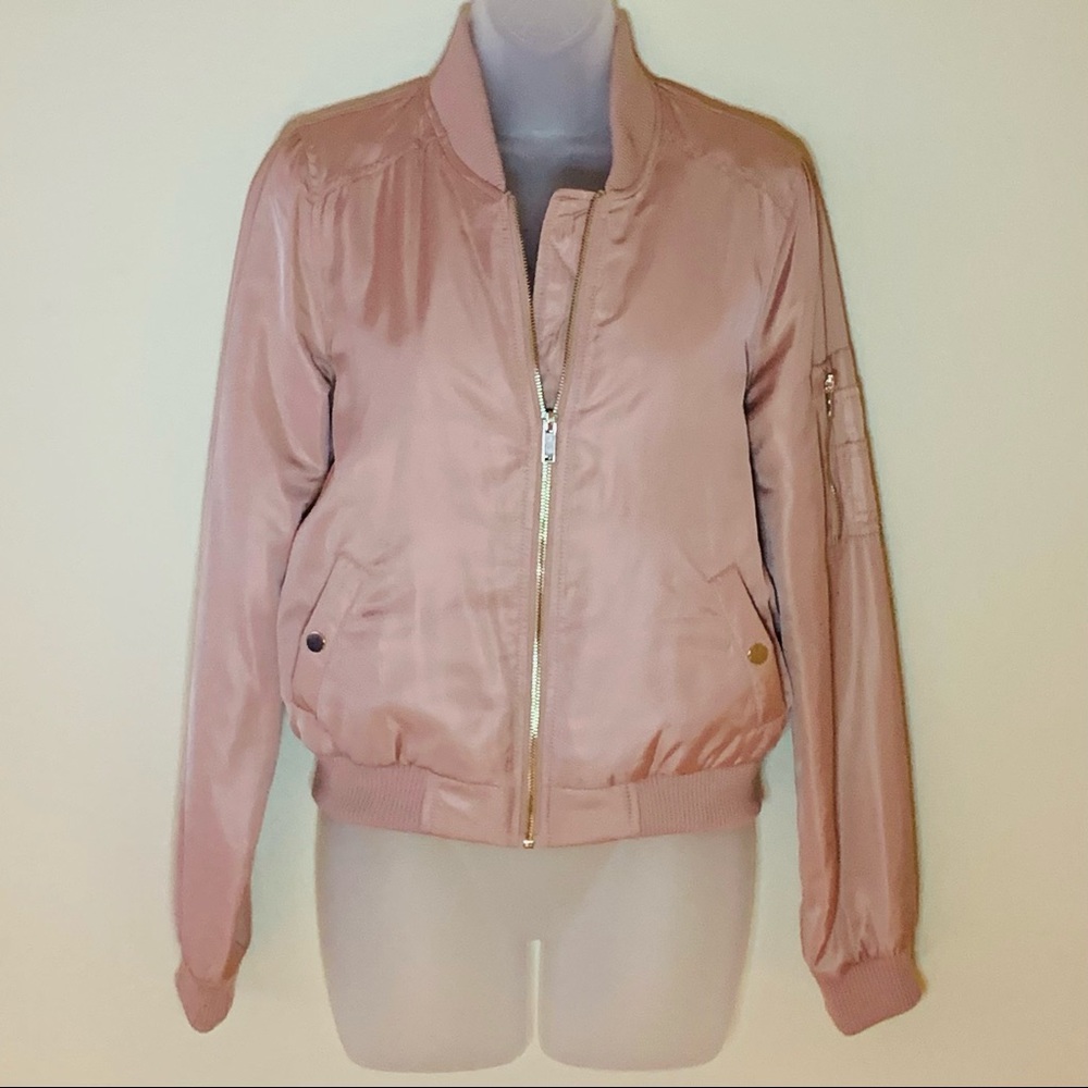 NWOT RARE - Pimkie - Rose Colored Satin Bomber Jacket - Sz. S - Picture 2 of 11